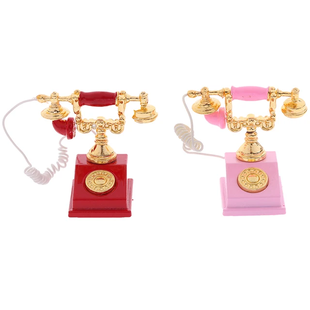 1:12 Miniature Phone Model Alloy Vintage Retro Rotary Telephone Dollhouse Decoration Accessories 3