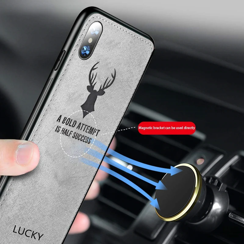 

Hot Cloth Texture Deer 3D Soft TPU Magnetic Car Case For Huawei Y6 2018 Prime Built-in Magnet Plate Case On For Y6 2018 Cover