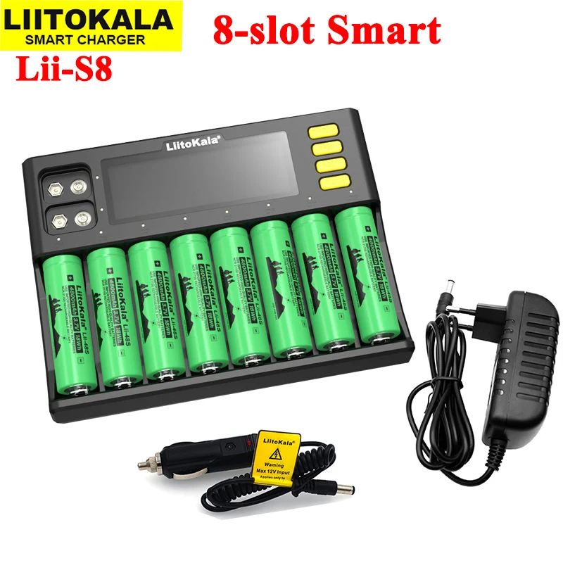 New LiitoKala Lii-S8 battery charger Li-ion 3.7V NiMH 1.2V Li-FePO4 3.2V IMR 3.8V charger  for 18650 26650 21700 26700 AA AAA