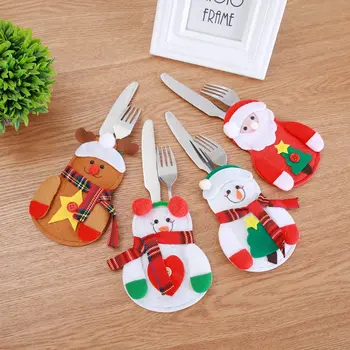 

120pcs Christmas Cutlery Pocket Fork Knife Decoration Table Pouch Lovely Santa Claus Snowman Dinner Kitchen Tableware tool NO06