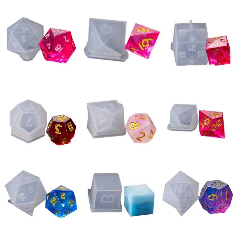 

9 Shapes DIY Crystal Epoxy Mold Triangle Dice Fillet Shape Multi-spec Digital Game High Mirror dice mold silicone Mould Making