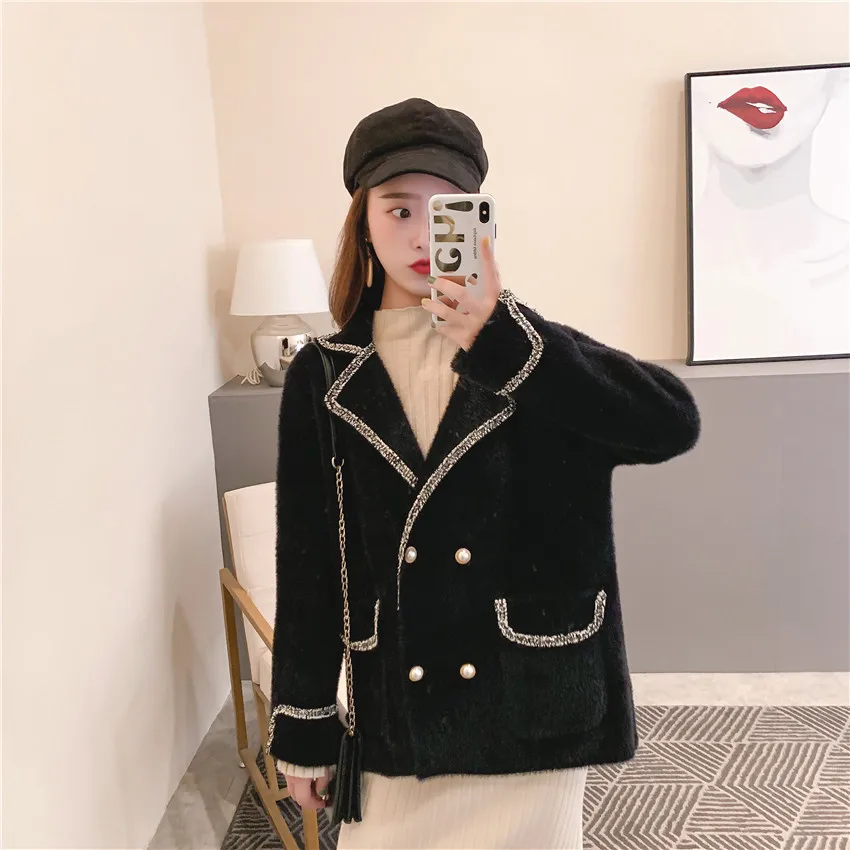 [EWQ] Autumn New Sweet Full Sleeve Turn-down Collar Loose Short Cashmere Coats Korean Winter Thick Warm Woolen Coat QL551