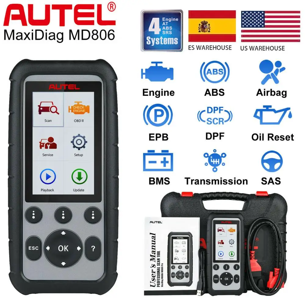 Autel MaxiDiag MD806 OBD2 диагностический инструмент считыватель кодов Сканер ABS SRS EPB DPF|Считыватели и сканеры| |
