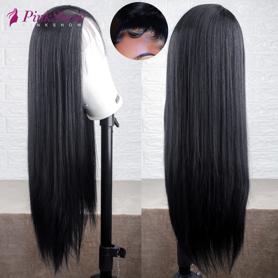 

Pinkshow Black Lace Wigs With Baby Hair Long Straight Synthetic Lace Front Wig For Black Women Heat Resistant Fiber Middle Part