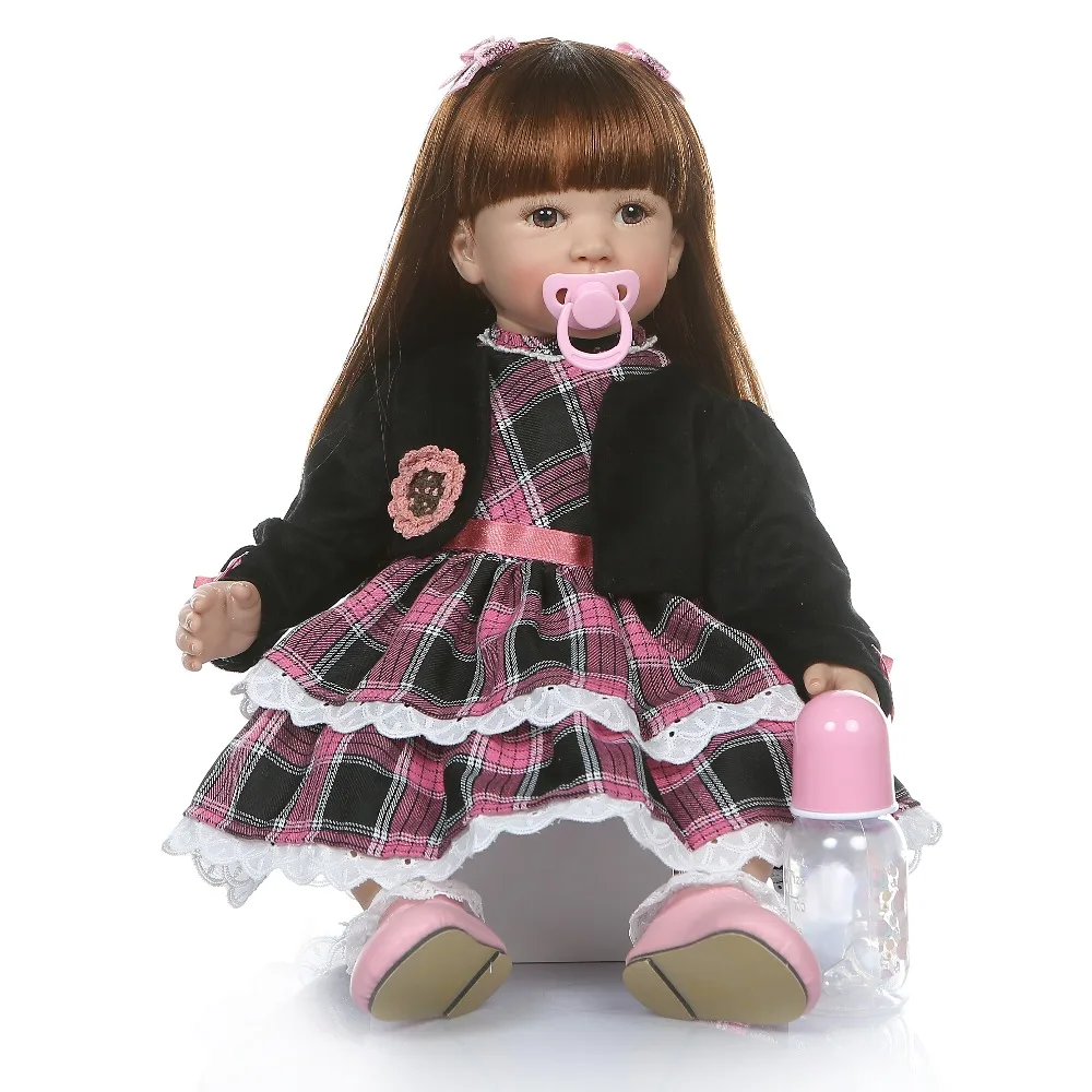 60 см Силиконовые Reborn Детские Куклы Игрушки для девочек реалистичные принцесса младенцы с длинными волосами ребенок одевая кукла для игры в дочки-матери игрушка