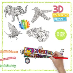 Crianças diy graffiti variedade de animais dinossauro carro casa pintura 3d tridimensional puzzle brinquedo graffiti b