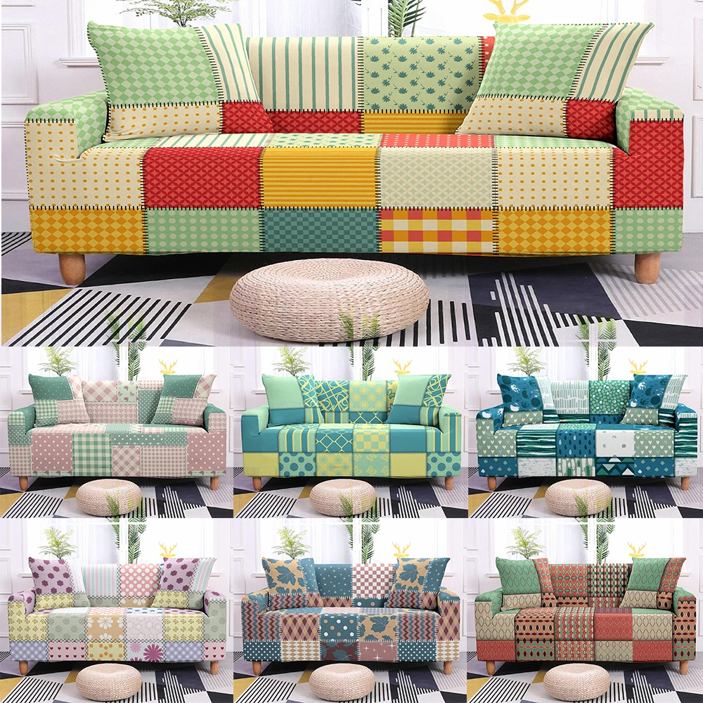 

Classical Simple Square Geometric Printed Sofa Cover for Living Room Home Sofa Couch Elastic Protective Cover L-shape Slipcover