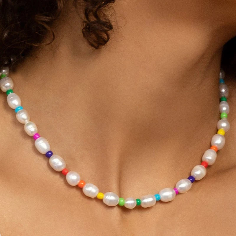 17KM Bohemian Colorful Bead Shell Necklace for Women Summer Short Beaded Collar Clavicle Choker Necklace Female Jewelry 