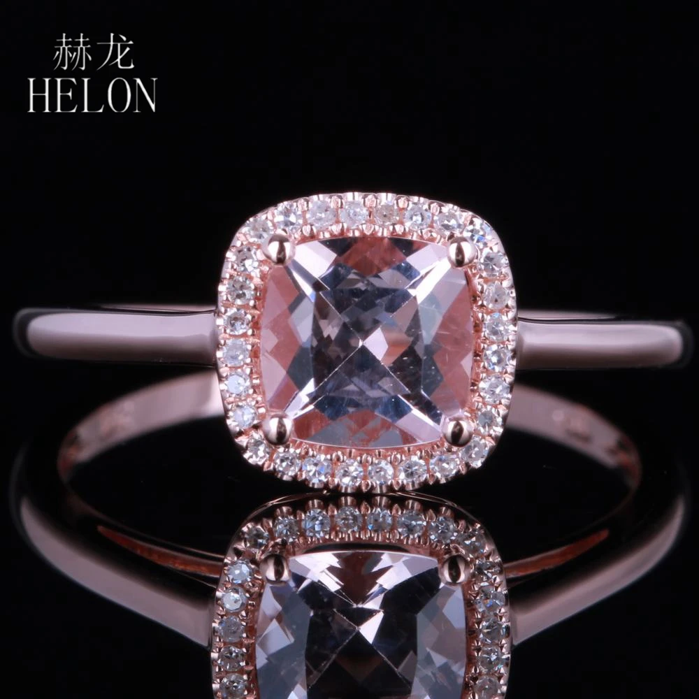 HELON Solid 14K розовое золото безупречная Подушка 0.82ct натуральный морганит алмаз обручальное кольцо для женщин модные ювелирные изделия