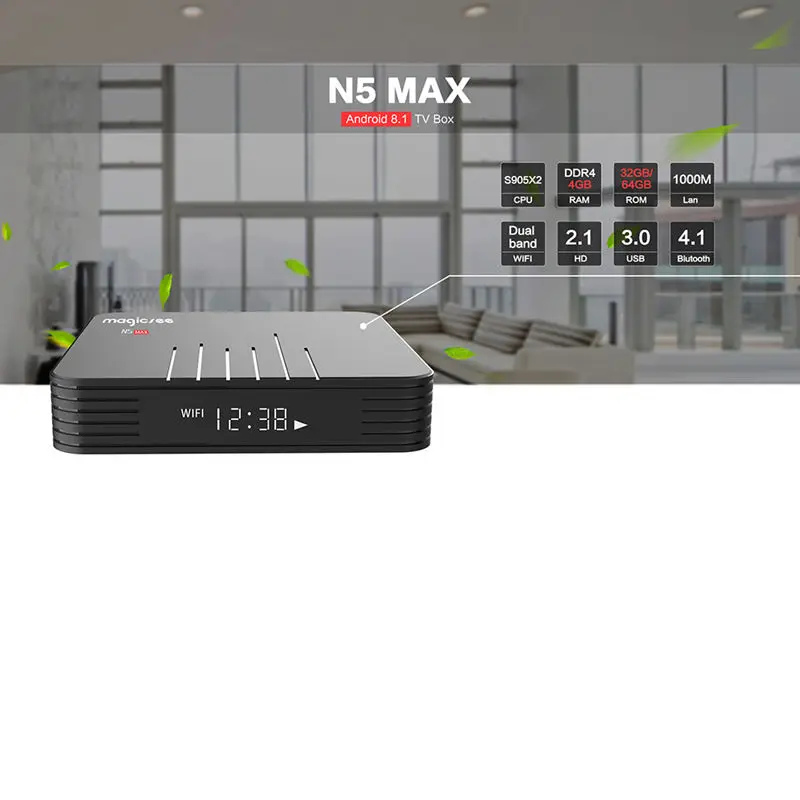FFYY-Magicsee N5 Max Android 8,1 Rom 2,4+ 5G Двойной Wifi Tv Box Amlogic S905X2 четырехъядерный Smart Tv Box с Hd 4K телеприставка(Eu Plu