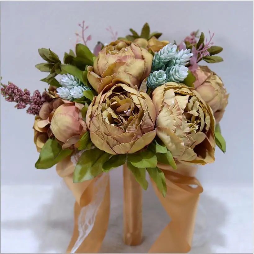 Wedding Bouquet Romantic Country Style Waterfall Bridal Bouquet Artificial Silk Flowers For Wedding Decoration SPH010 - Цвет: color same as pic