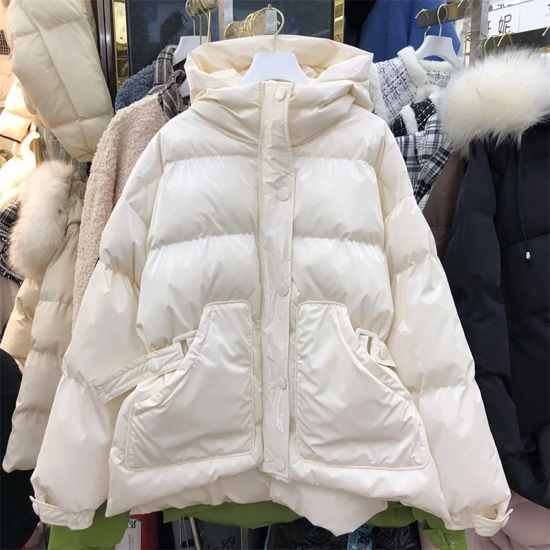 white Хлопковое пальто с капюшоном яркого цвета для женщин; Новинка года; зимнее теплое пальто с толстой хлопковой подкладкой для девочек; Студенческая уличная одежда с защитой от ветра - Цвет: white