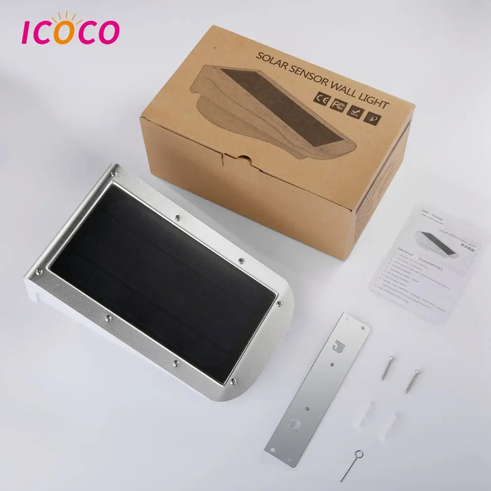ICOCO 3W 38 Светодиодный светильник на солнечной батарее, датчик человеческого тела, садовая стена, домашнее украшение, наружное водонепроницаемое освещение лампой на солнечной батарее, распродажа
