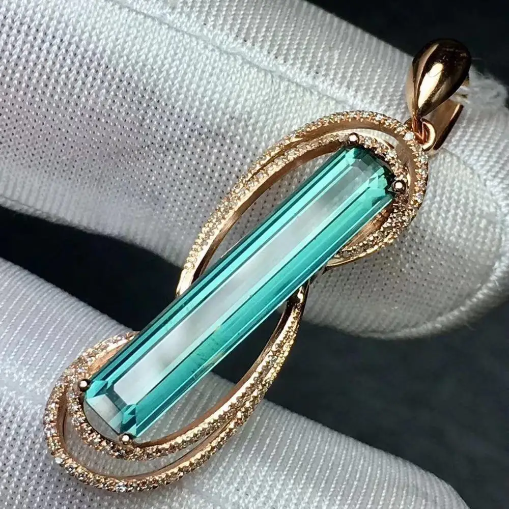 Настоящие хорошие драгоценности 18 K Природный зеленый турмалин 3.7ct Бразилия происхождения бриллианты драгоценный камень, Бриллиант Женские Подвески Ожерелья