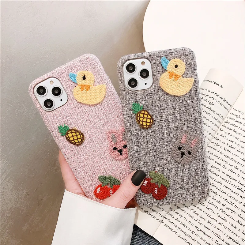 Вышитая байковая Милая мультяшная утка подходит для iPhone 11pro max / XS /XR /6/7/8plus модный