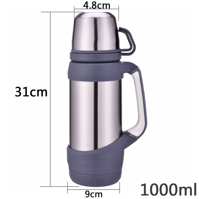 IVYSHION 1000/1500/1800ml Stainless Steel Thermos Vacuum Insulated Beverage Bottle Portable Water Flask Travel Coffee Tumbler - Цвет: 1000ml sliver