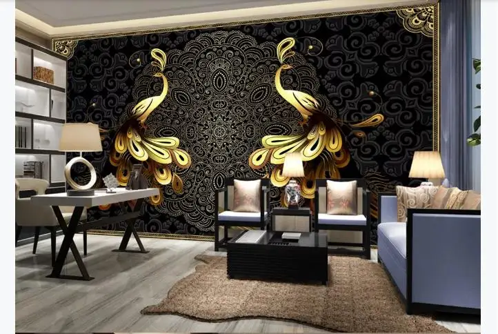 Wall Murals Black Gold Peacock Mural Wallpaper 3d Living Room Bedroom European Luxury Wallpaper Decorative Wallpapers Aliexpress