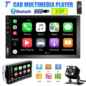 

7" 2DIN Car Stereo Radio MP5 Multimedia Player Android Apple Carplay Touch Screen Bluetooth USB with 4 LEDs Reverse Camera