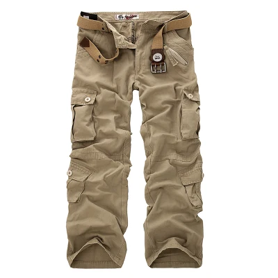 LIFENWENNA Hot Sale Autumn Men Cargo Pants Camouflage Trousers Military Pants For Man 7 Colors Pocket Tooling Pants Men - Цвет: 022 Light Khaqi
