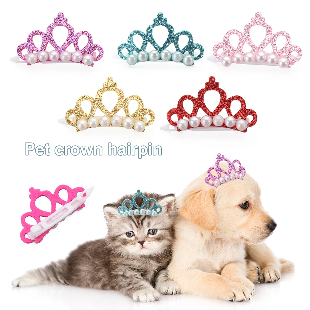 Dandan DIY 20 piezas/10 Pares de Clips de Pelo para Perro con Perlas y Corona de Princesa para Mascota Clips de Pelo de Gato Lazos para Cachorro 