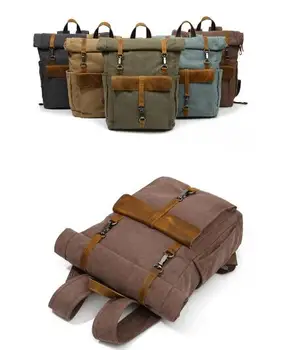 

5 colors Computer Rucksacks Canvas Leather Backpacks 14" Laptop Daypack for Traveling Teenager Back Pack Student