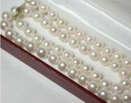 817 6-7mm Real Natural White Akoya Cultured Pearl Necklace 18"