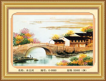 

3d Prints DIY Ribbon embroidery paintings Jiangnan Township Needlework Cross Stitch handmade Crafts 55x68cm Wall Art home Decor