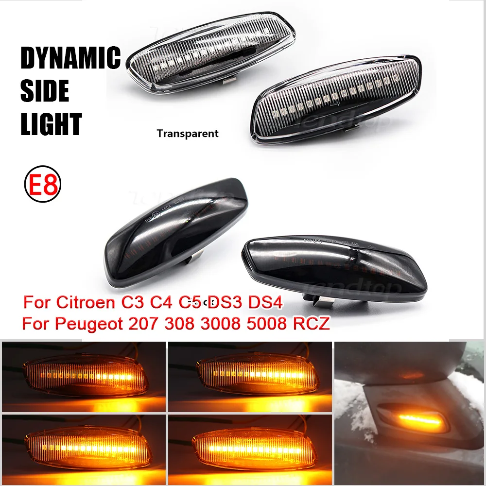 2X LED Car Dynamic Turn Signal Light Side Marker Lamp Blinker Amber For Citroen C4 Picasso C3 C5 DS4 Peugeot 308 207 3008 5008