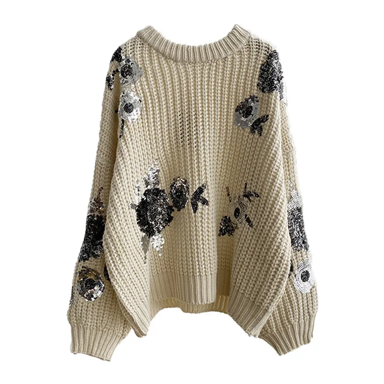 Nomikuma Pull Femme Sequins Flowers Korean Causal