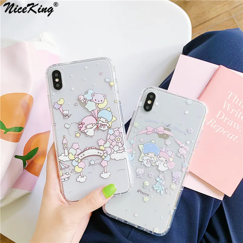 

Niceking Cartoon Little Twin Star Phone Case For iPhone 6 6S 7 8 Plus Cute Clear Soft TPU Back Cover For iPhone X XS Max XR