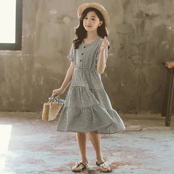 

YourSeason New Arrival 2020 Summer Girls Plaid Loose Casual Dresses Cute Baby Girls Dress Fashion Children V-neck Dresses Autumn