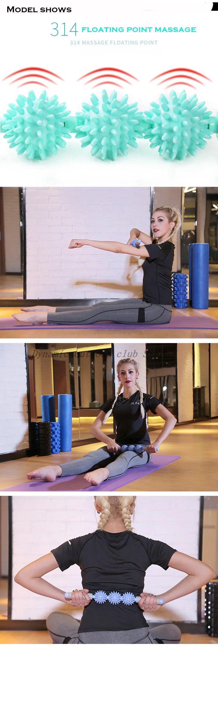 Гимнастический массажный ролик для мышц палка Для Йоги массаж мышц тела Расслабляющий инструмент мышечные роликовые палочки с точечным шиповидным шариком