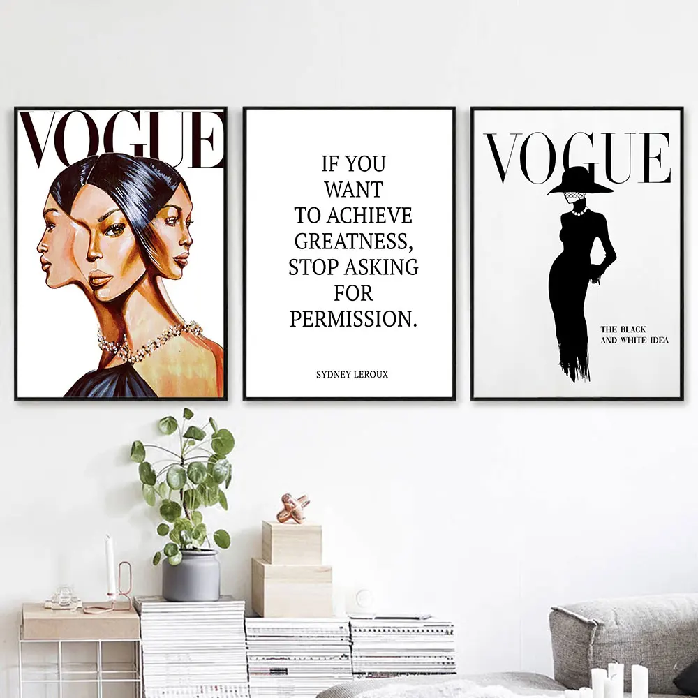

Vogue Abastract Poster and Prints Nordic Style Painting on The Wall Quote Poster for Home Decor Metal Frame