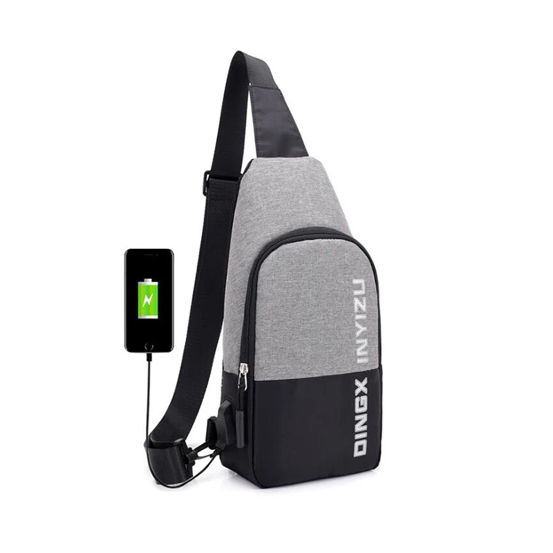 gray UOSC маленькая Usb зарядка Одна сумка на плечо мужские сумки-мессенджеры мужские водонепроницаемые нагрудные сумки на лямках новые сумки через плечо - Color: gray