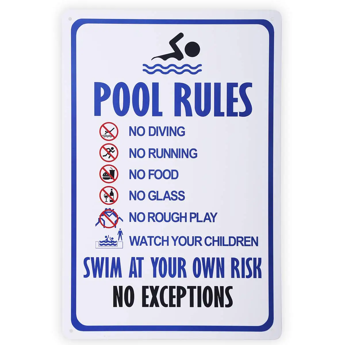 

Pool Rules Swim at Your Own Risk Warning Metal Sign, Safety Tin Signs for Swimming Pool, Water Park.