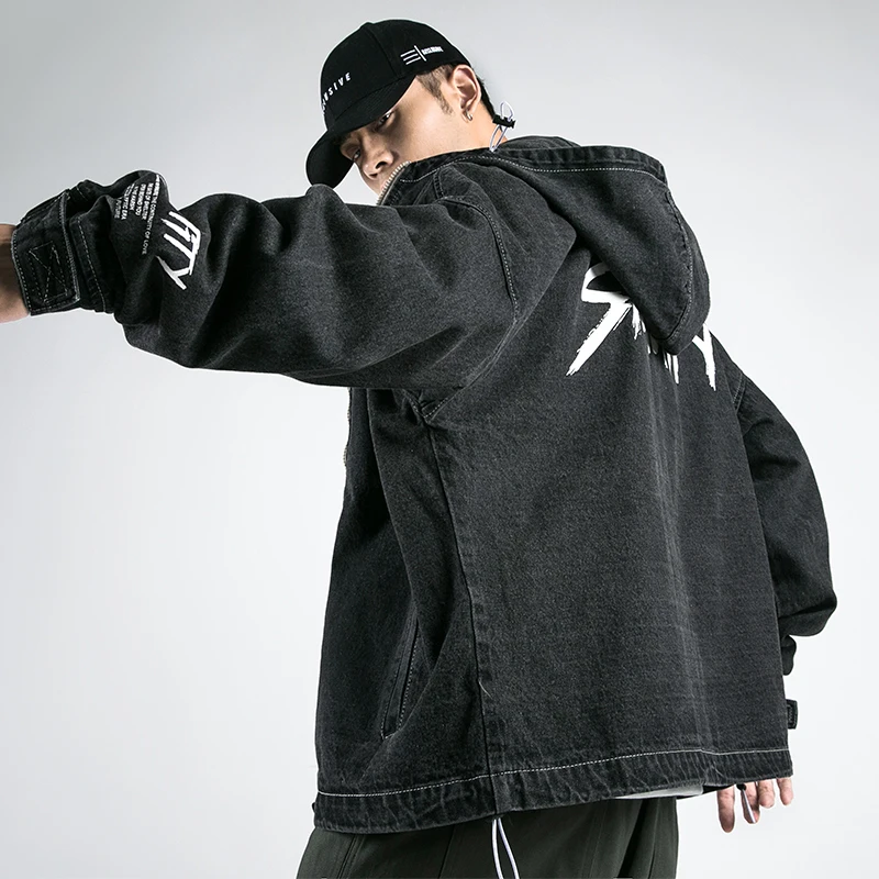 Yasword, Мужская черная джинсовая куртка, пальто с капюшоном, мужская Ковбойская Повседневная Подростковая хлопковая весенне-осенняя куртка-бомбер с длинным рукавом, куртки в стиле хип-хоп