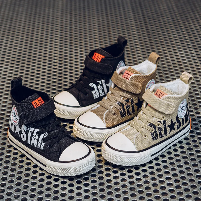 

2019 New Autumn Winter Children Canvas Cotton Padded Sneakers Boys Girls Sports Running Shoes for Kids Students Velvet Footwear