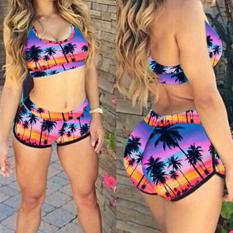 

Muliti-color Sports Swimsuit Patchwork High Waist Fashion Bikini Suit Push Up Beach Swimsuit Sport Bikini Erotic Bra Female Set