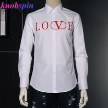 Европейская мода, рубашка с буквенным принтом, мужская, брендовая, качественная, хлопковая, с длинным рукавом, тонкая, сорочка, Social Camisas, повседневная, деловая, мужские рубашки