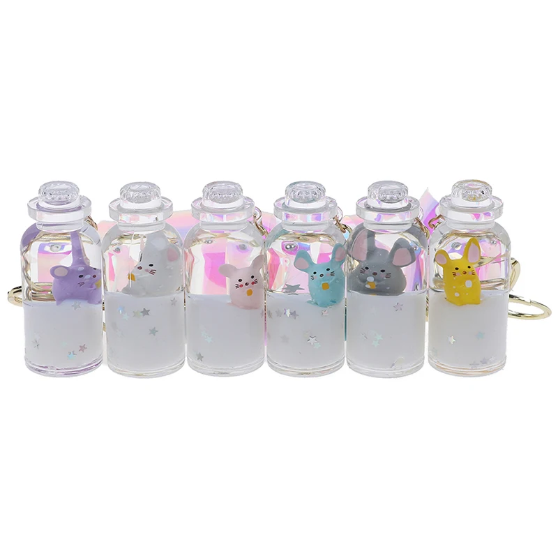 Moving Quicksand Keychain Cute Floating Mouse Key Chain Rat Keychains Creative Bag Jewelry Key Ring Car Pendant Keyring
