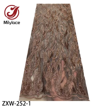 

African Mesh Lace Fabric High Quality Lace Embroidered Fabric with Heavy Hand Beaded Lace Fabric for Wedding ZXW-252-253-254