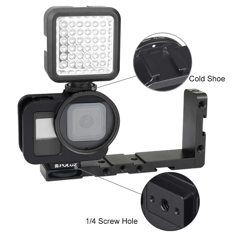 PULUZ для GoPro HERO8 черный корпус с ЧПУ Алюминиевый сплав Защитная клетка со страховой рамкой и 52 мм УФ-объектив