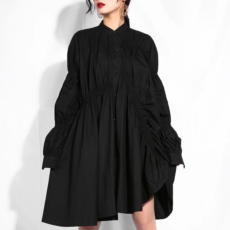 New fashion style Black Pleated Fold Stitch Irregular Big Size Dress Fashion Nova Clothing