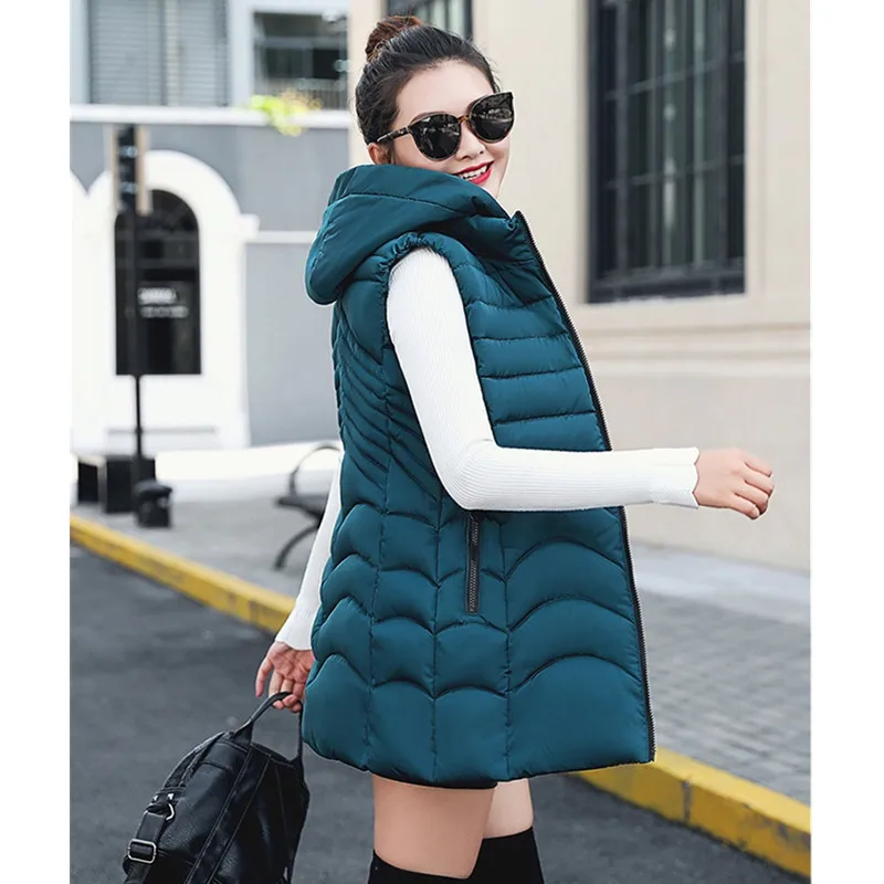 YAGENZ Women Sleeveless Jacket Winter Vest Women Down Cotton Thick Warm Vest Windproof Plus size Warm Hooded Vest Waistcoat 515