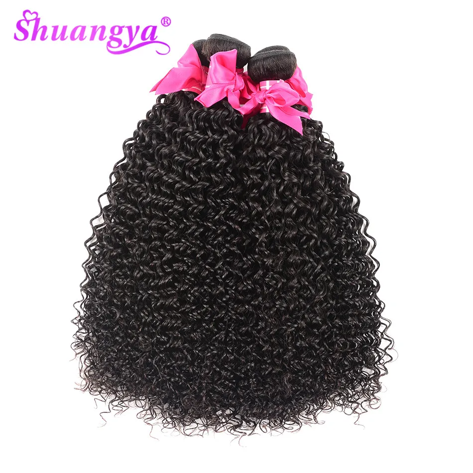 Shuangya волосы монгольский курчавый и вьющийся волос пучки Remy 100% натуральные