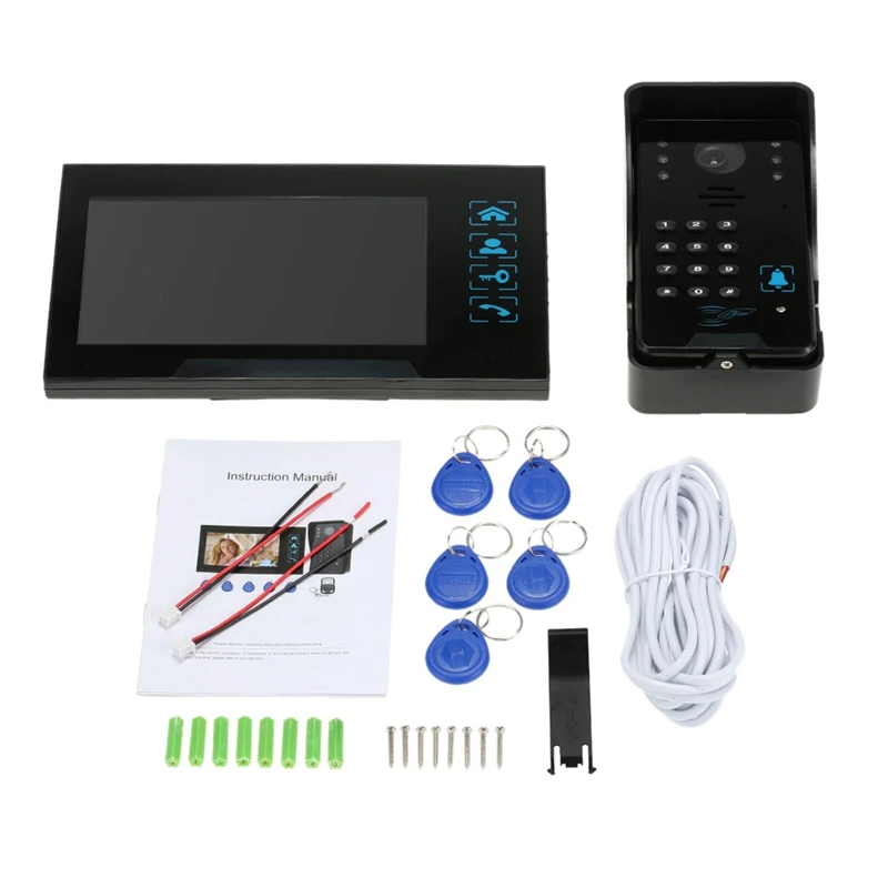 Wired Press Key 7 Inch Video Door Phone Intercom Doorbell System Kit Night-Vision 1 Rfid Keypad Code Ir Camera +1 Monitor