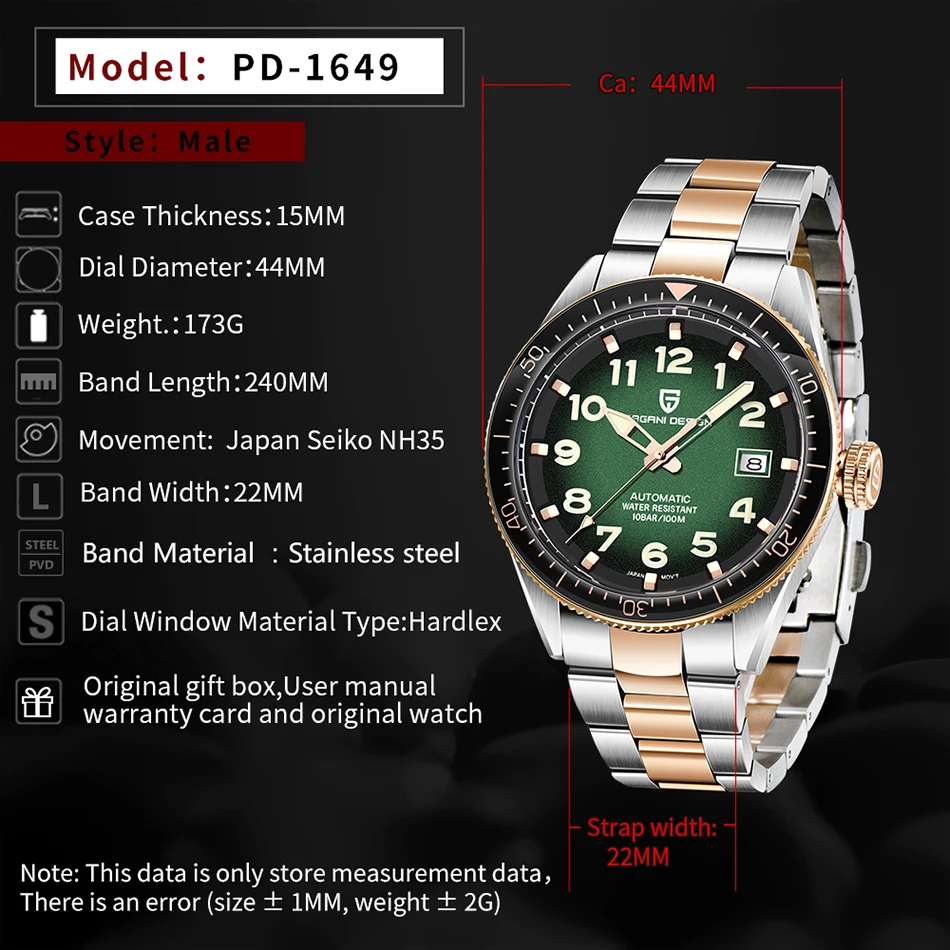 PAGANI Дизайнерские мужские часы Топ бренд класса люкс автоматические механические 100 м водонепроницаемые Бизнес Спортивные часы Relogio Masculino