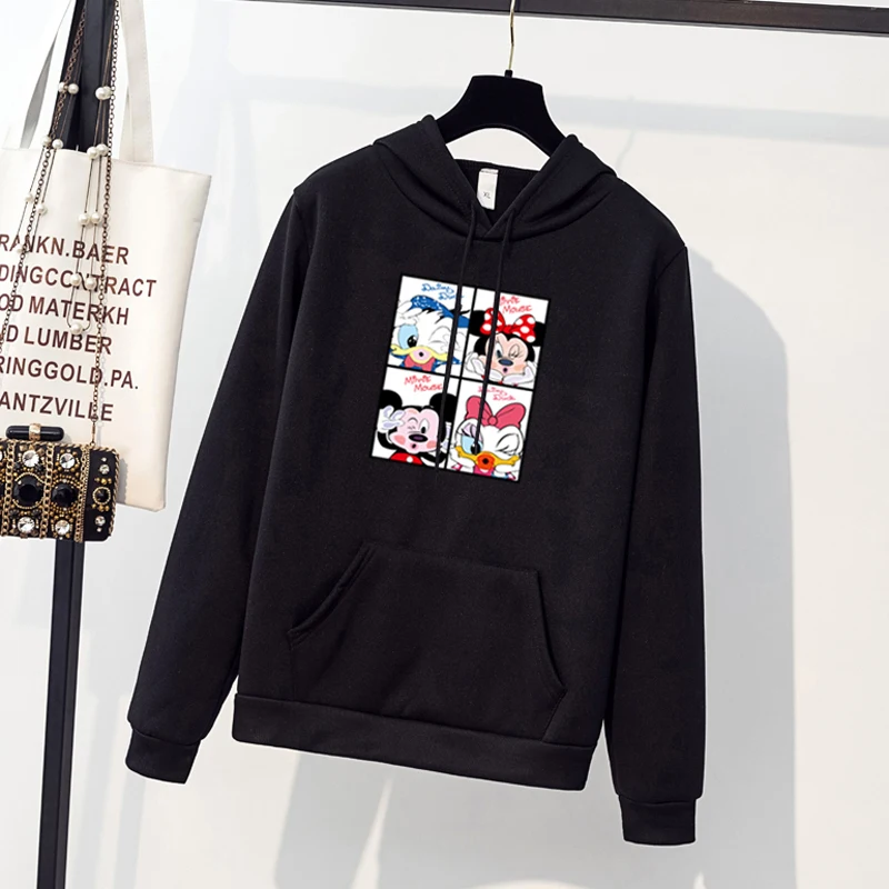 

Women Mickey Hoodies Donald Duck Fleece Thick Long Sleeve Autumn Winter Hooded Casual Pullover Sweatshirt Minnie Cartoon Hoody