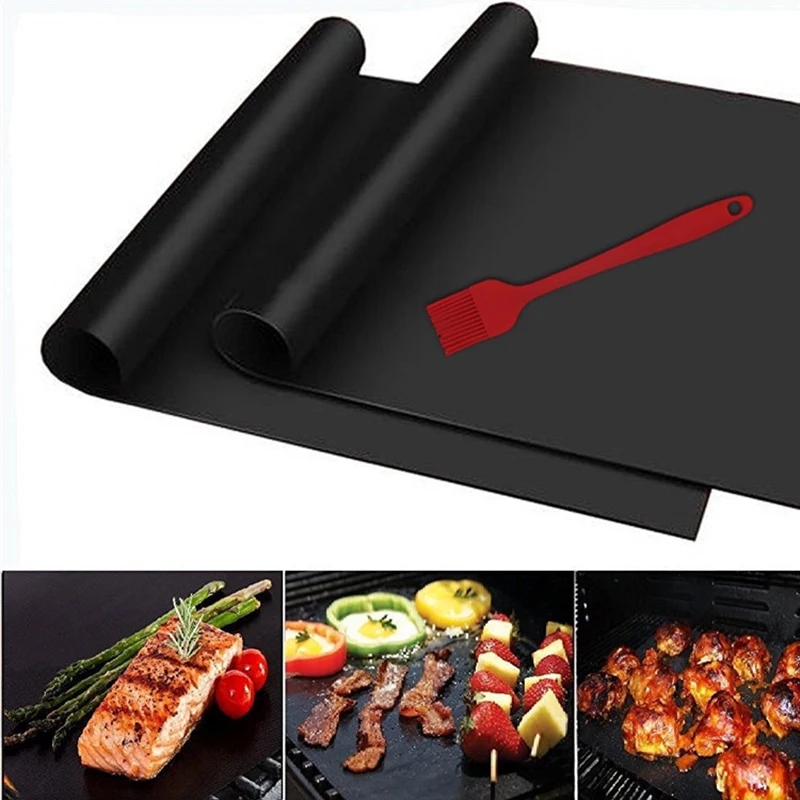 Barbecue Mat 40x33 0.25mm BBQ Grill Oven Mats Set Non-stick Baking Mats-Works on Gas Charcoal Electric Grill and More