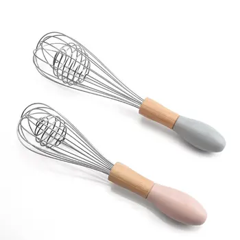 

Multifunction Wood handle Stainless Steel hand Egg Beaters Kitchen Gadgets Egg Stirring Whisk Rotary Kitchen Accessories